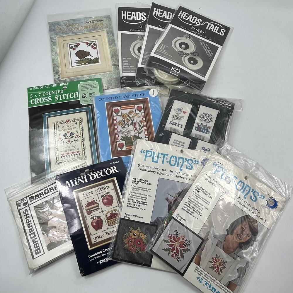 Vintage Counted Cross Stitch Kit Lot 11 Bundle Paragon Janlynn Embroidery Crafts